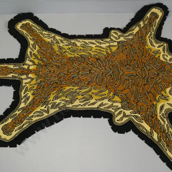 Kashmiri chain-stitch ornamental faux tiger skin - wool stitching on black felt backing L-1540 W-950