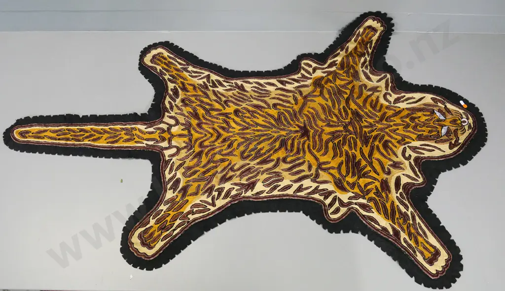 Kashmiri chain-stitch ornamental faux tiger skin - silk stitching on black felt backing L-1540 W-950 Image 1++