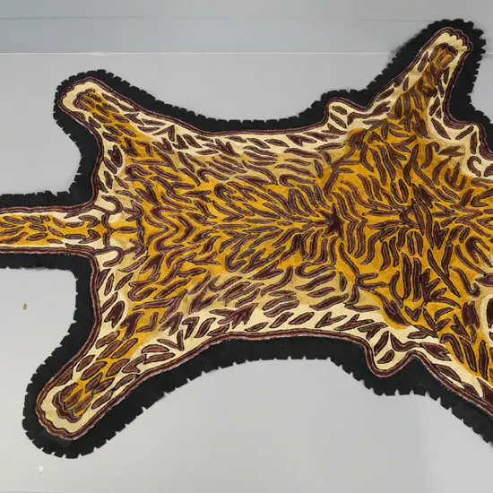 Kashmiri chain-stitch ornamental faux tiger skin - silk stitching on black felt backing L-1540 W-950