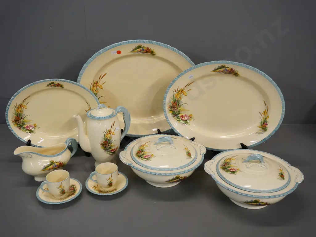 assorted New Hall Hanley dinnerware - 3 ashetts, 2 covered veges, coffee pot (chip inside rim) 3 sizes of plates etc. Image 1++