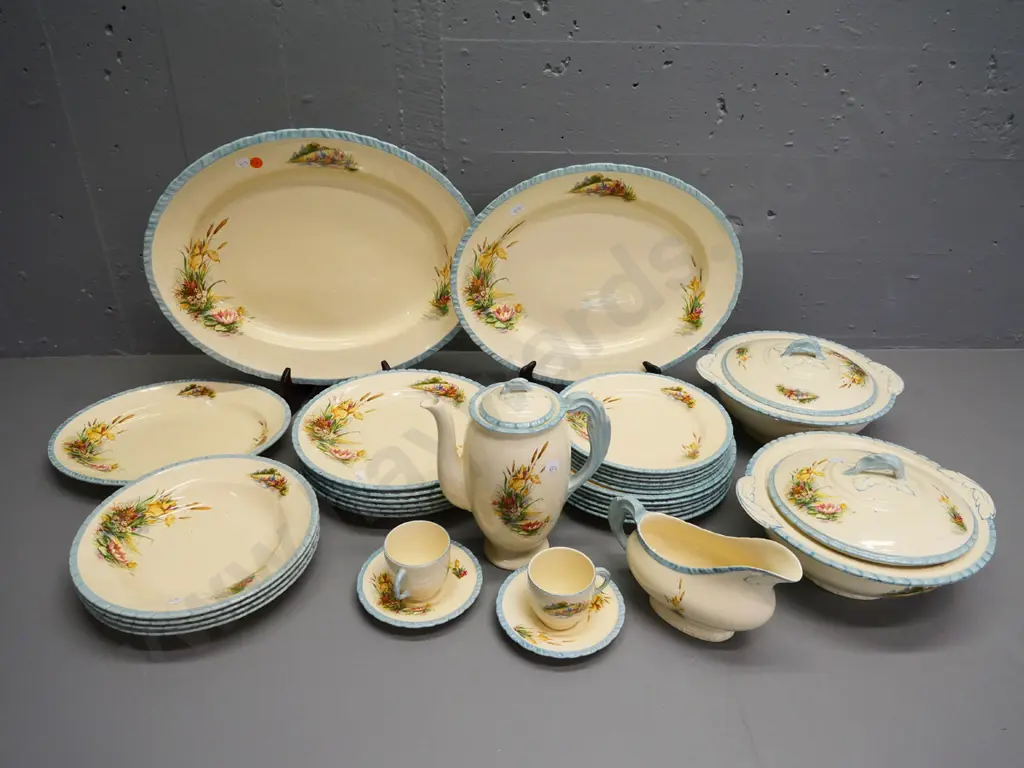 assorted New Hall Hanley dinnerware - 3 ashetts, 2 covered veges, coffee pot (chip inside rim) 3 sizes of plates etc. Image 1++