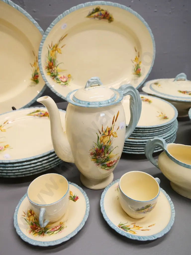 assorted New Hall Hanley dinnerware - 3 ashetts, 2 covered veges, coffee pot (chip inside rim) 3 sizes of plates etc. Image 1++