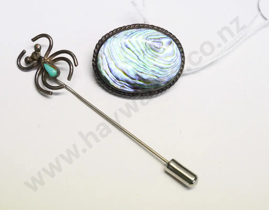 paua shell brooch & spider hat pin with tourqouise Image 1++