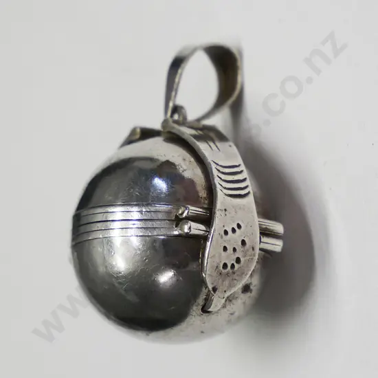 silver ball locket with concertina opening photo panels - marked 925 Mexico