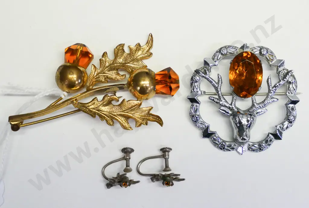 costume brooch & earring set & thistle brooch Image 1++