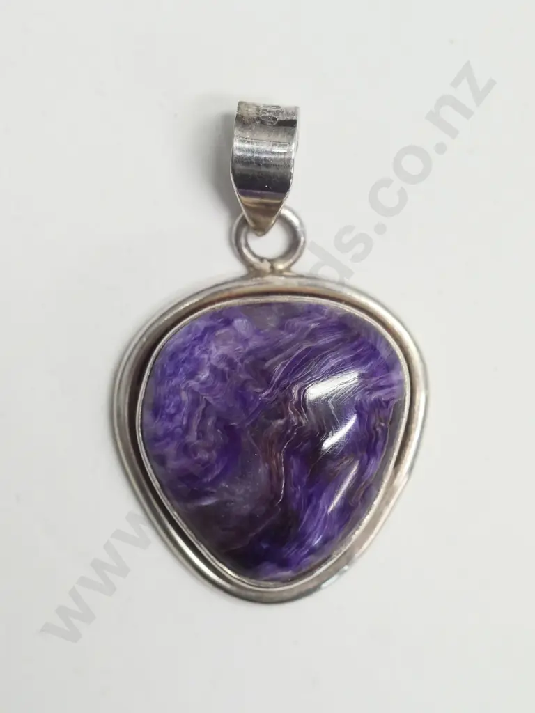 silver & purple stone pendant stamped 925 no chain Image 1++