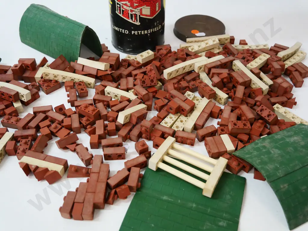 vintage Minibrix construction toy set with rubber pieces - wear and aging, some damage to tube Image 1++