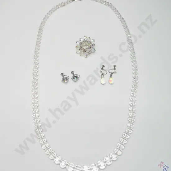 crystal necklace, crystal brooch & 2 pairs crystal earrings