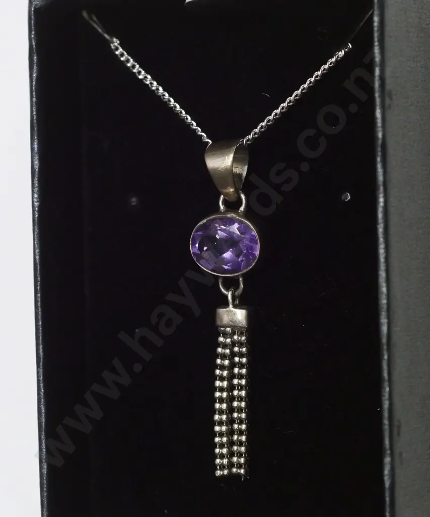 silver & amethyst necklace no marking Image 1++