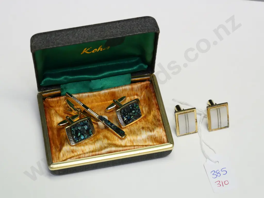 pair paua shell cufflinks & tie pin & pair mother of pearl cuff links Image 1++