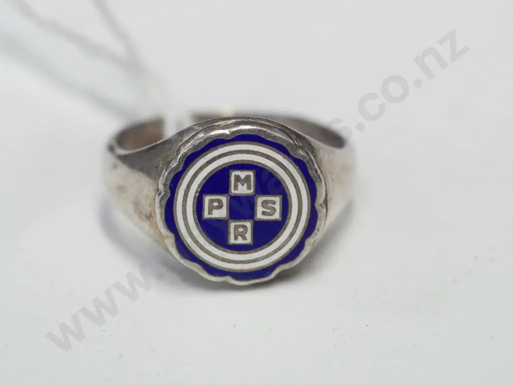 silver ring with letters PMSR stamped sterling Image 1++