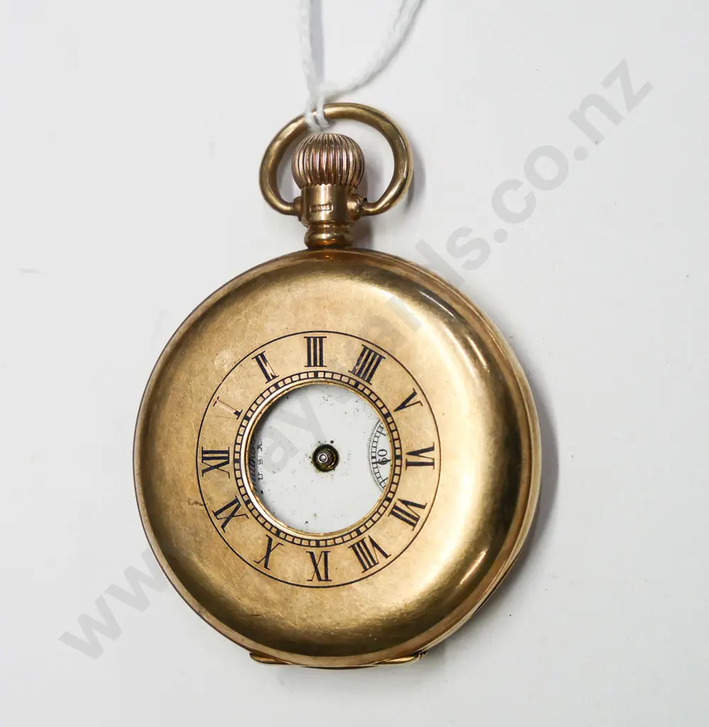 gold half hunter pocket watch - no hands not working stamped 375 Image 1++