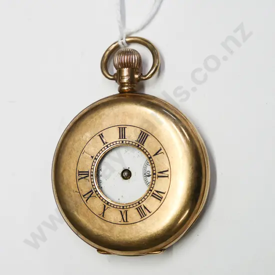 gold half hunter pocket watch - no hands not working stamped 375
