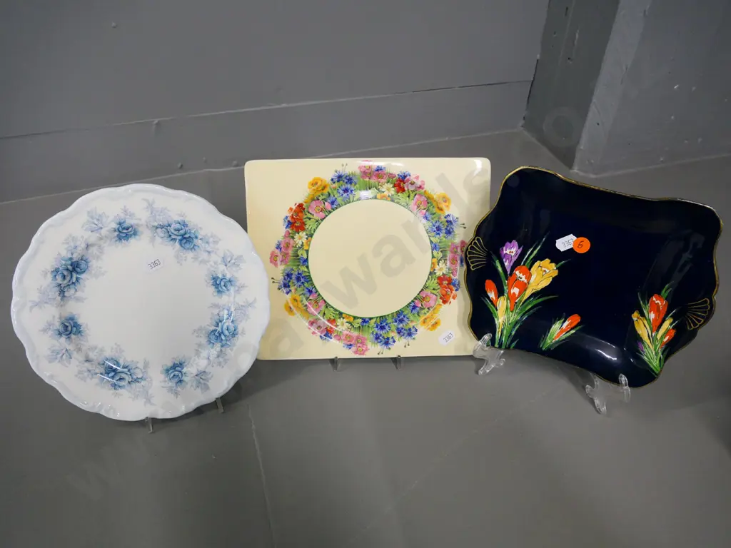 3 plates - Clarice Cliff Biarritz Radiance, Royal Winton hand-painted crocus, and Royal Albert Tiffany Image 1++