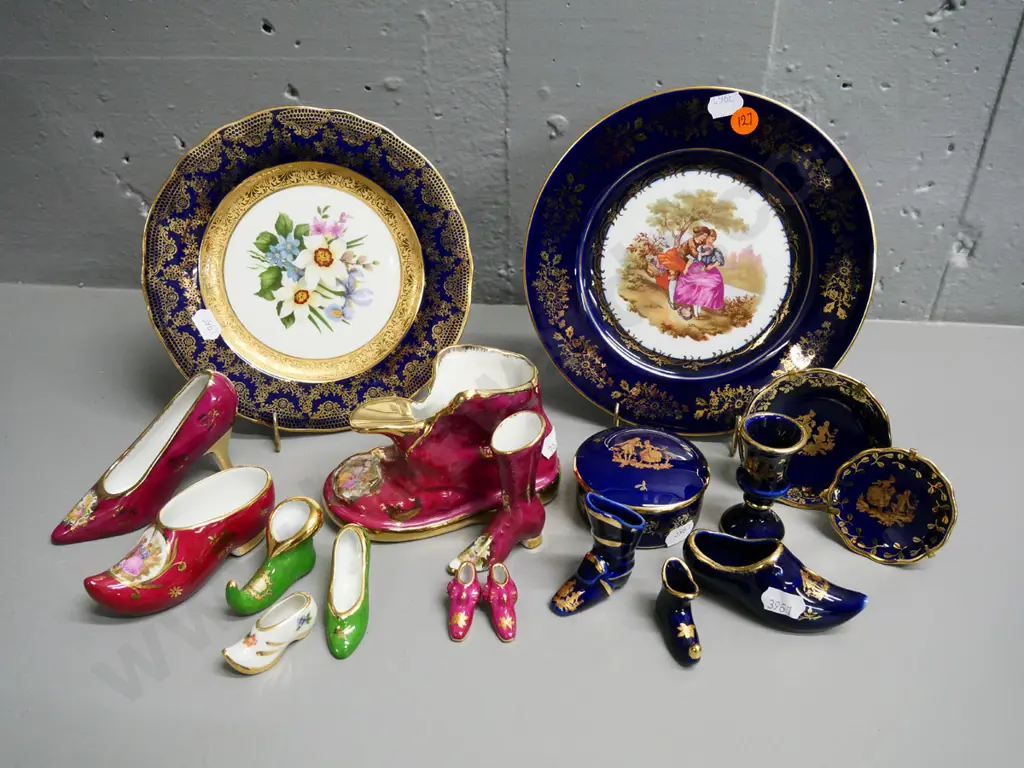 Limoges china items - 4 plates D-180, 10 shoes, vase and trinket Image 1++