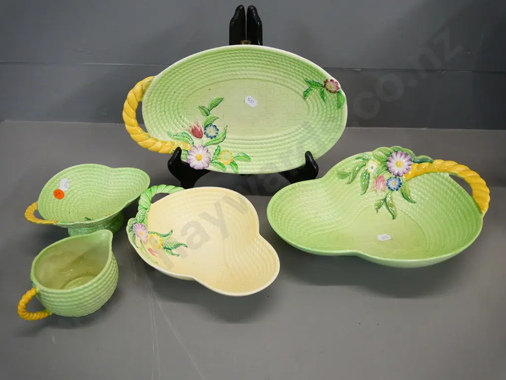 assorted Carlton Ware basket weave dishes and a creamer jug - largest dish L-280 W-200 Image 1++