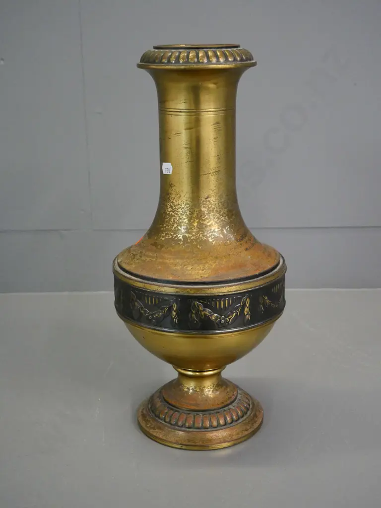 Dutch brass vase with pressed patterns - surface pitting and discolouration H-410 D-180 Image 1++