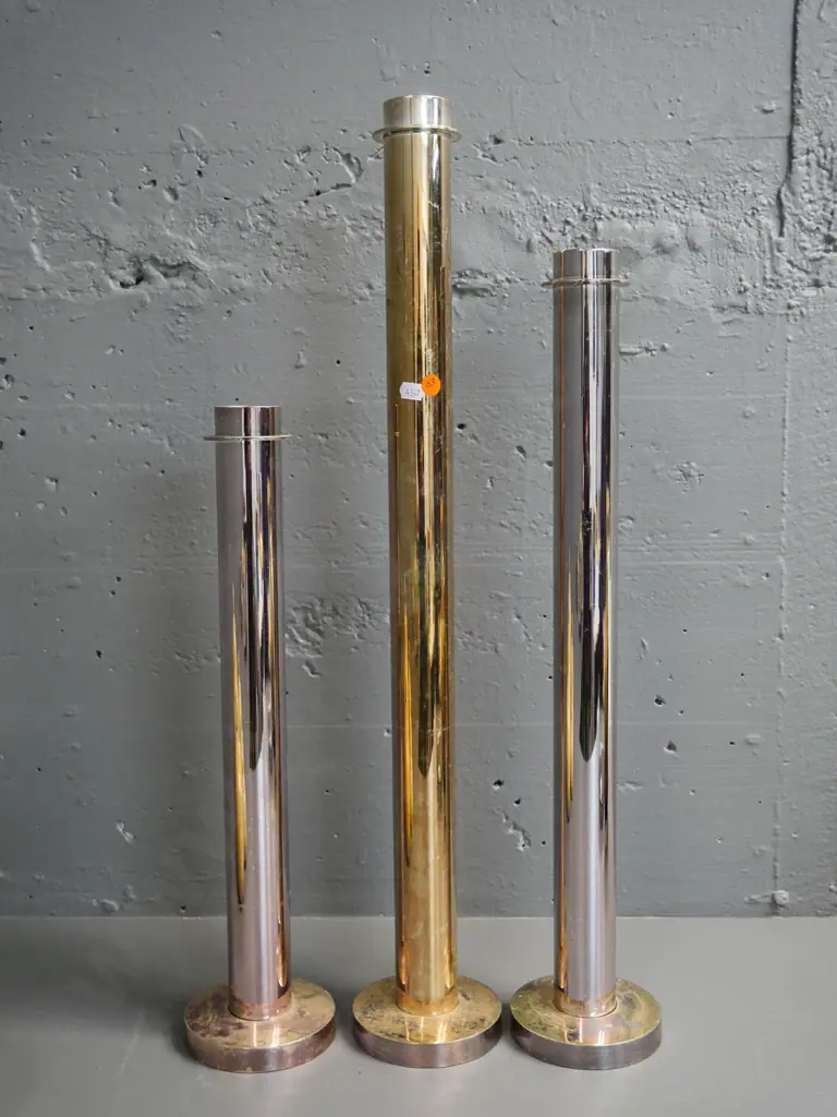 3 tall metal candle holders with rose/copper shades - some discolouration / variation in finish - tallest H-650 Image 1++