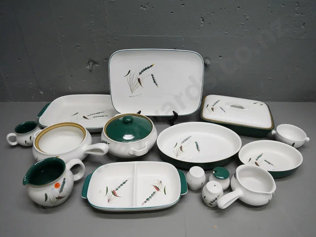 large collection of Denby Green Wheat over-to-table ware - baking dishes, casseroles, platters, etc, missing 1 lid Image 1++