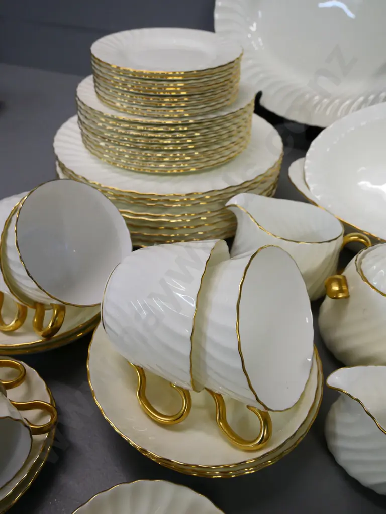 large collection of Minton Clifton white & gold dinnerware - including breakfast & coffee cups & saucers - 9 of most Image 1++