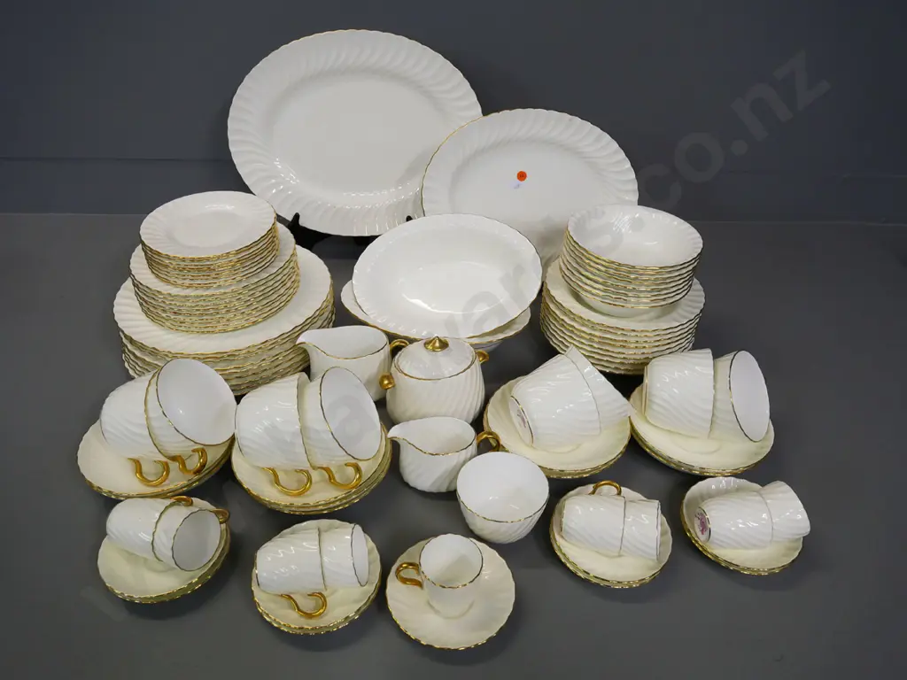 large collection of Minton Clifton white & gold dinnerware - including breakfast & coffee cups & saucers - 9 of most Image 1++