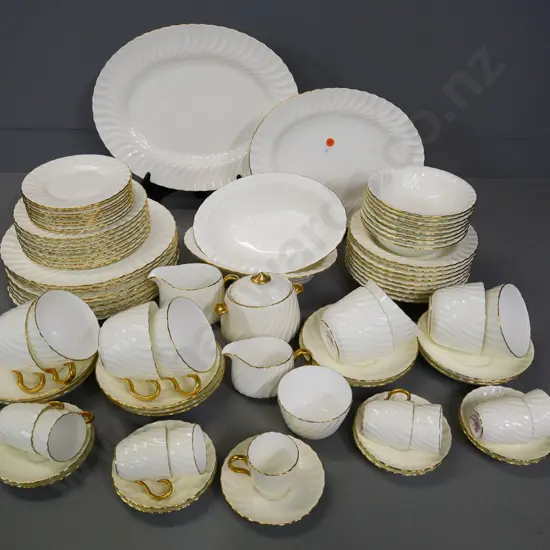 large collection of Minton Clifton white & gold dinnerware - including breakfast & coffee cups & saucers - 9 of most
