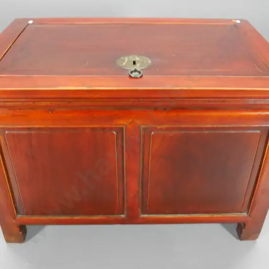 Chinese hardwood chest with lift-out inset lid, w/brass hardware, missing sliding latch, H-550 W-810 D-530