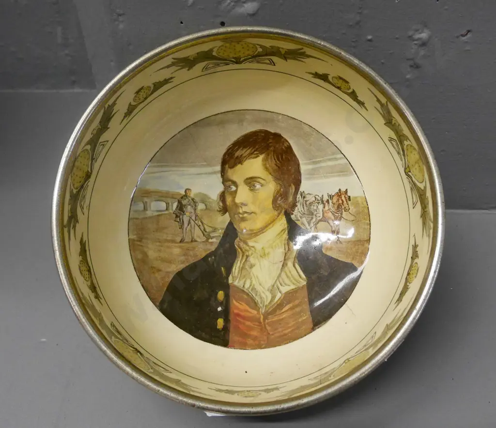 Royal Doulton Robbie Burns silver rimmed bowl - some cracks and crazing Diam-205 Image 1++