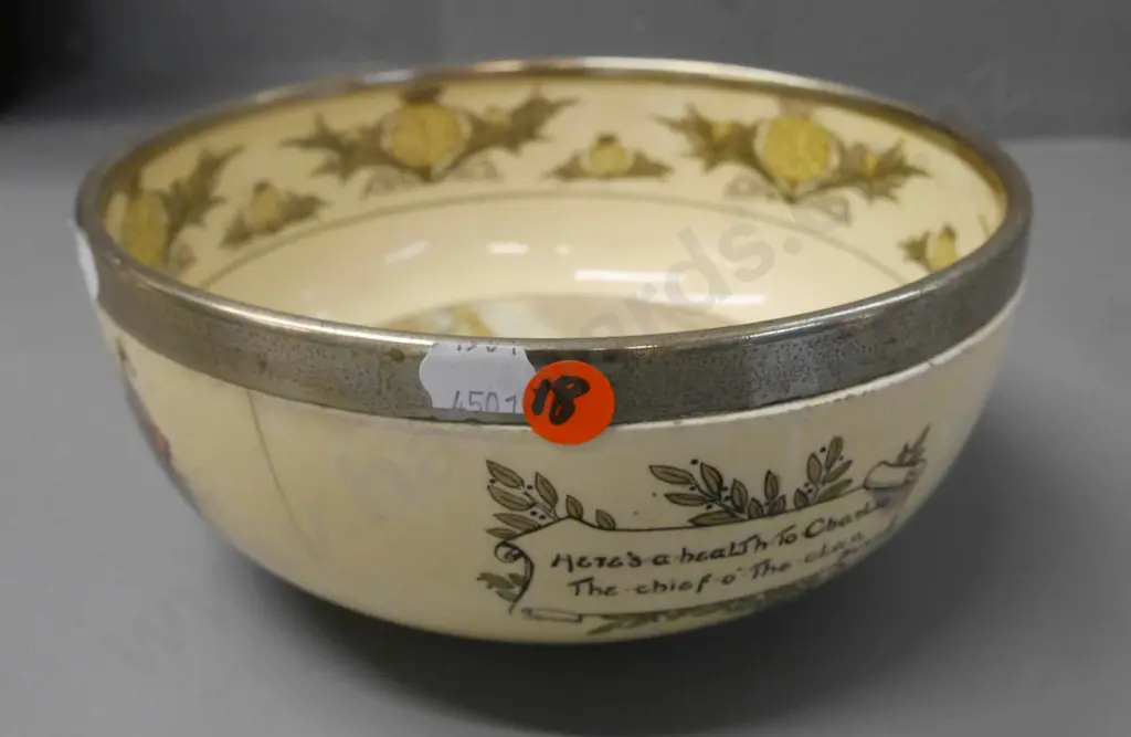Royal Doulton Robbie Burns silver rimmed bowl - some cracks and crazing Diam-205 Image 1++