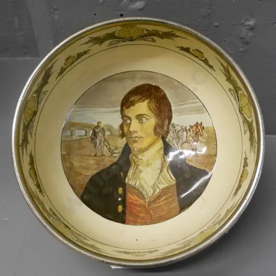 Royal Doulton Robbie Burns silver rimmed bowl - some cracks and crazing Diam-205