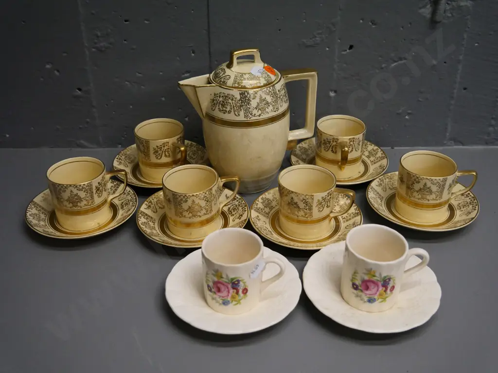 Johnson Brothers "Victorian" pattern coffee set including coffee pot plus 2 extra Simpson demitasse cups & saucers Image 1++