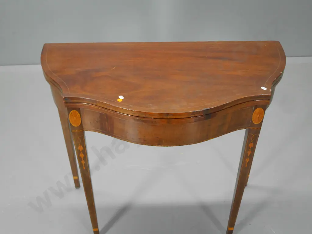 vintage hinged top-gate leg hall/supper table with marquetry inlay H770 W880 D440 closed D880 open Image 1++