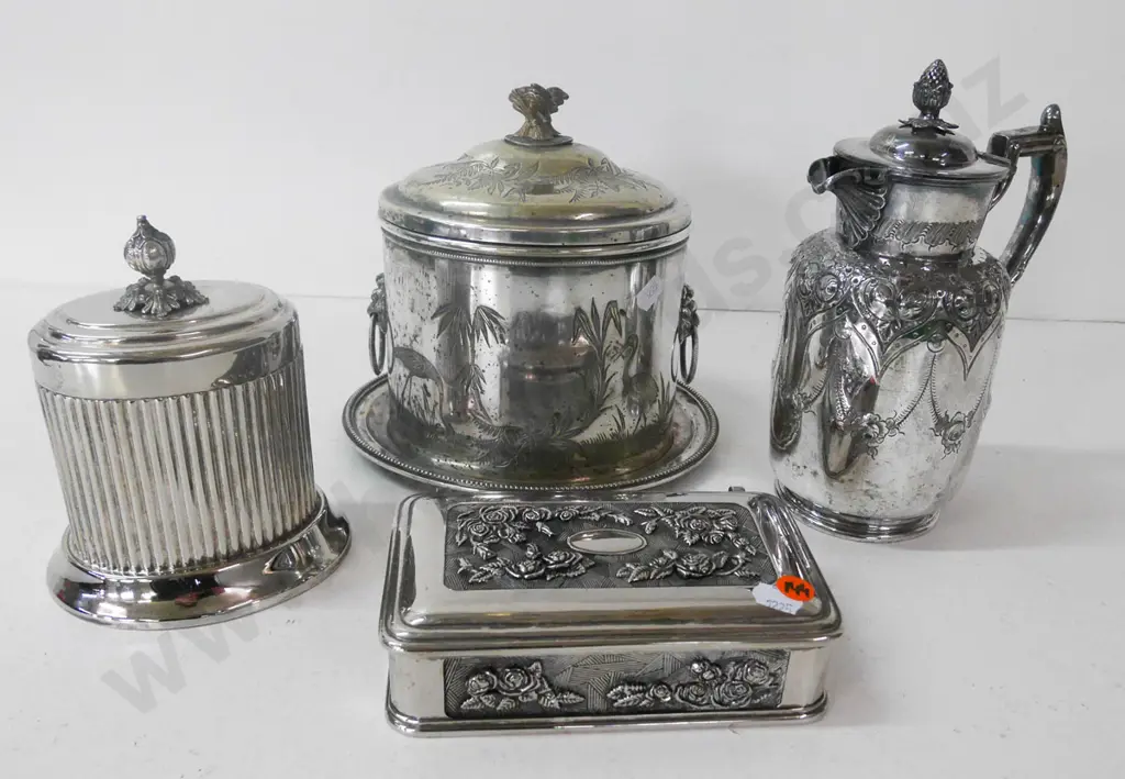 plated ware - coffee pot, jewellery box, lidded canisters Image 1++