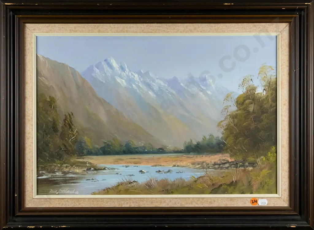 Don Parlane '83 -framed oil - Eglinton Valley Fiordland H-290 W-440 Image 1++
