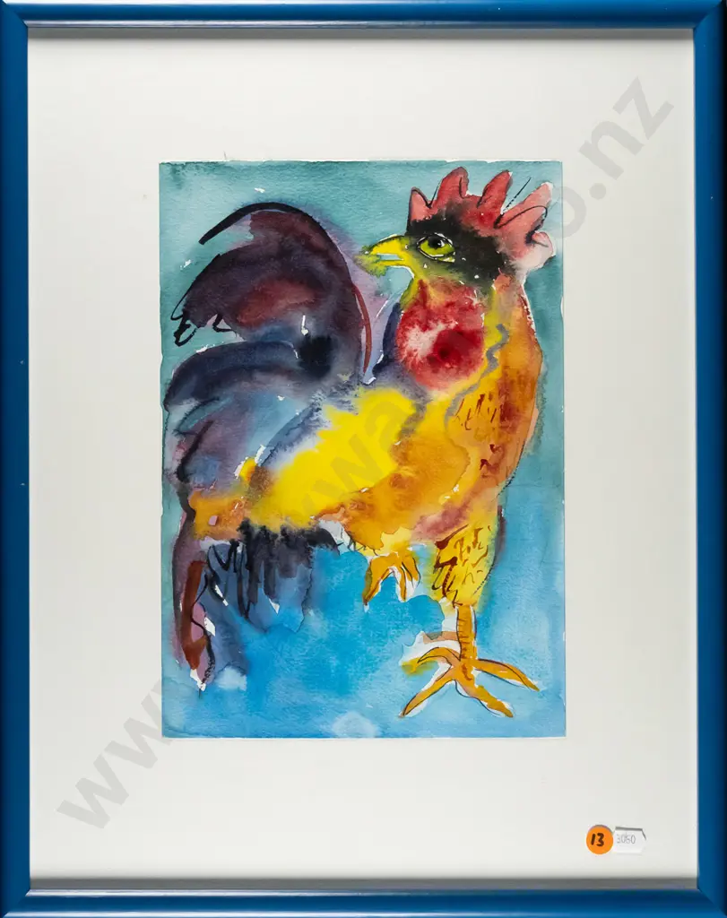 framed watercolour - rooster H-290 W-200 Image 1++