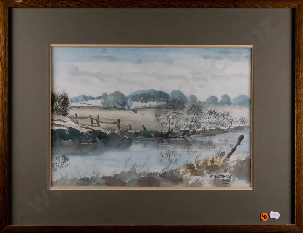 A Warwick '48 - framed watercolour - river & country scene H-250 W-350 Image 1++