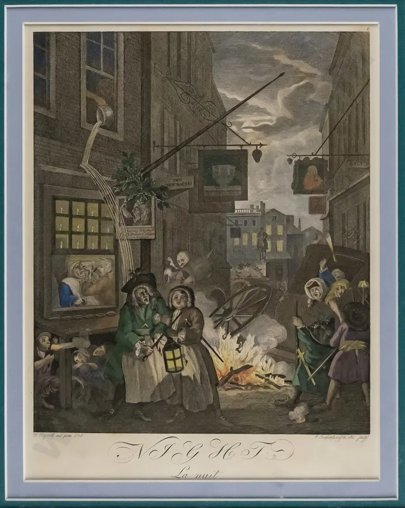 framed vintage print - street scene H-215 W-190 Image 1++
