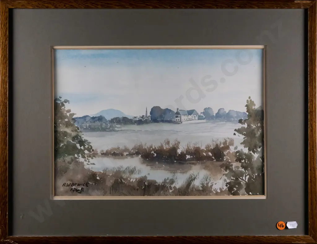 A Warwick '48 - framed watercolour - country landscape H-250 W-350 Image 1++