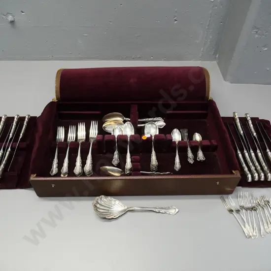 vinyl covered canteen of Reed Burton sterling silver cutlery - with some odd EPNS coffee spoons and small forks