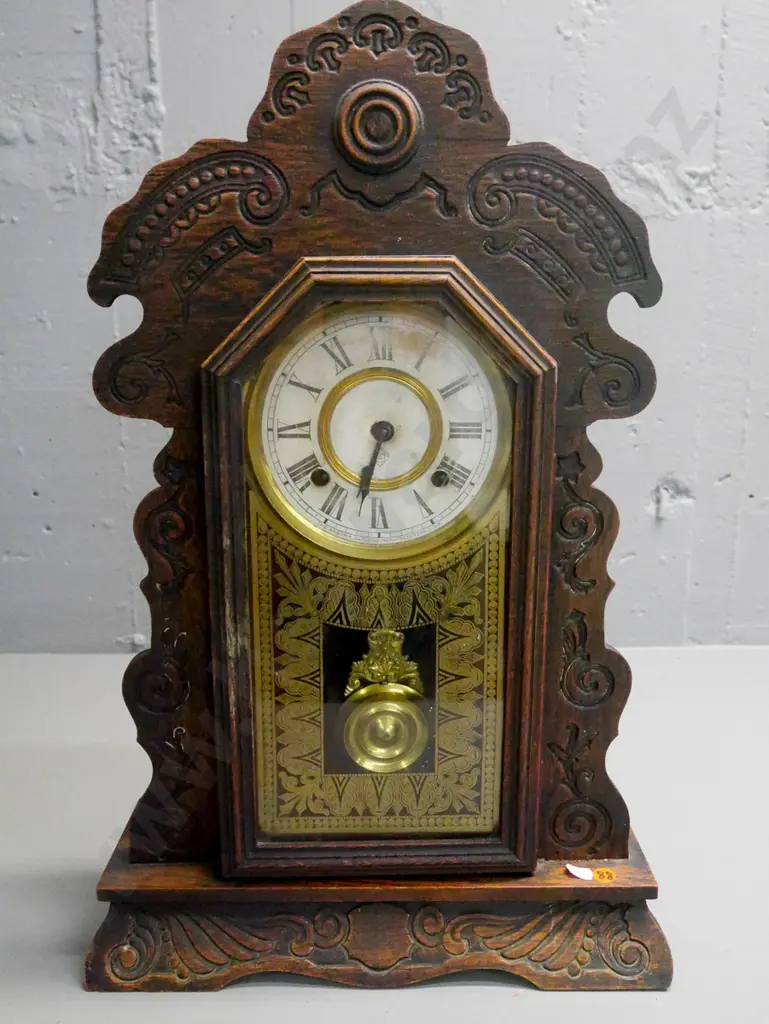 wood cased Ansonia mantle clock - age damage to face (not working) H-570 Image 1++