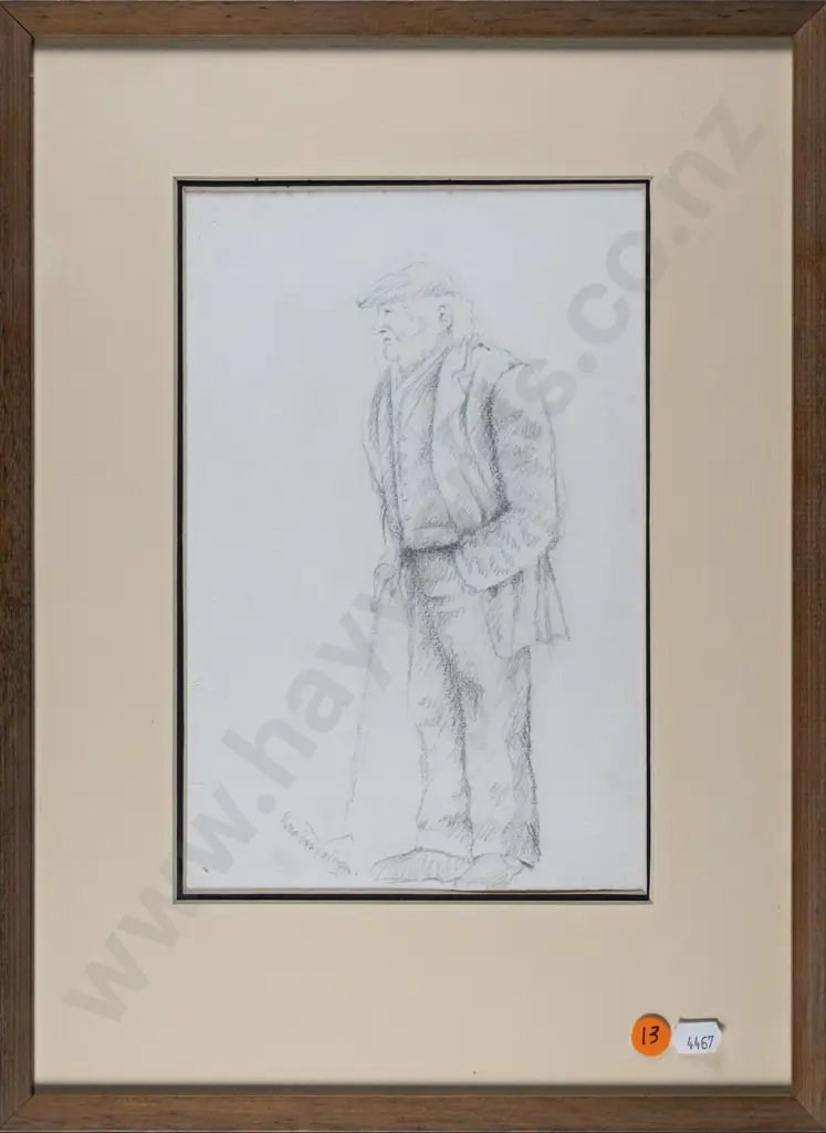 illegible signature - framed pencil - male portrait H-250 W-165 Image 1++