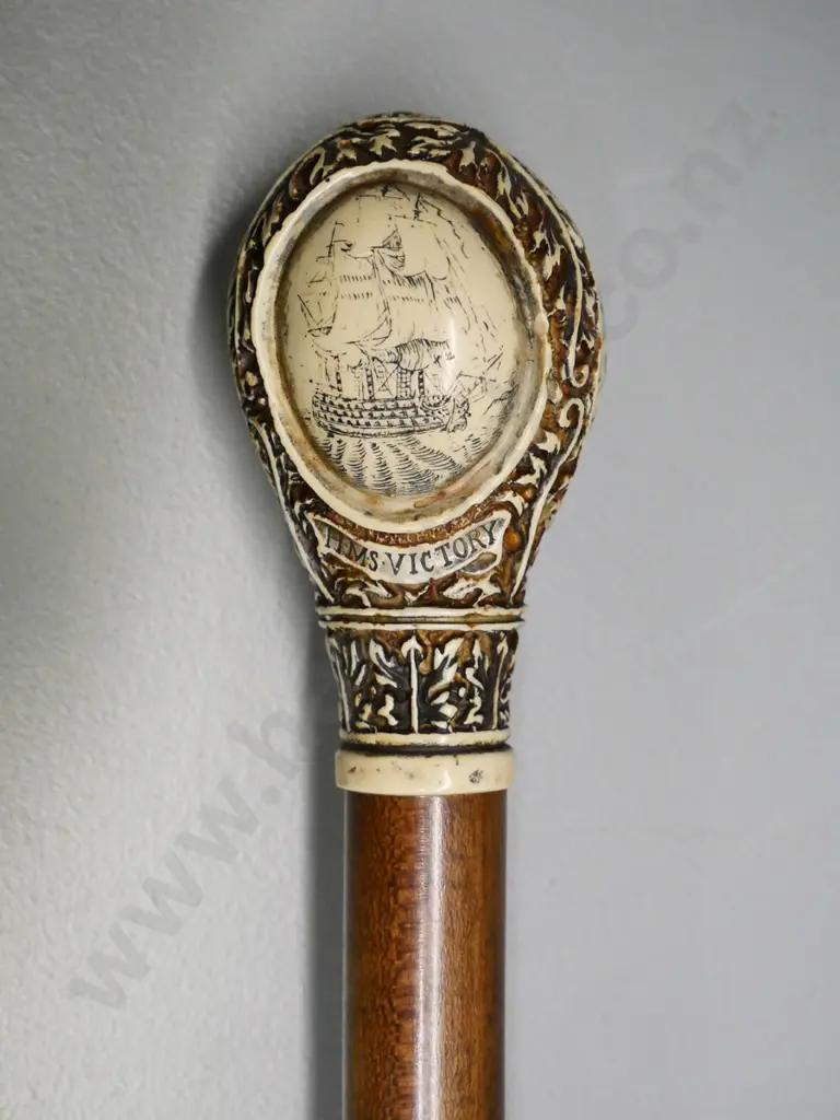 reproduction walking stick with faux ivory / faux bone handle - Horatio Nelson, HMS Victory, etc. L-890 Image 1++
