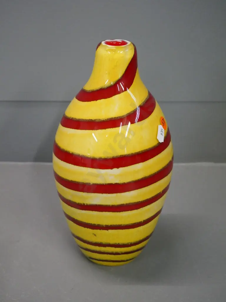 yellow and red striped art glass vase H-260 Image 1++