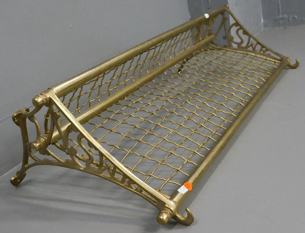 vintage brass train or tram shelf / hat rack L-720 Image 1++