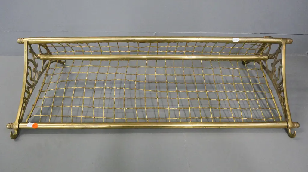 vintage brass train or tram shelf / hat rack L-720 Image 1++