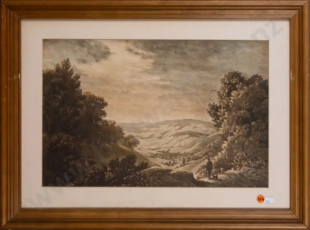 framed etching - landscape H-260 W-400 Image 1++