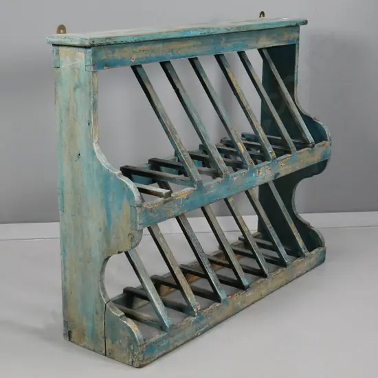 antique plate rack with worn painted finish, some cracks, missing one rail H-670 W830 D230