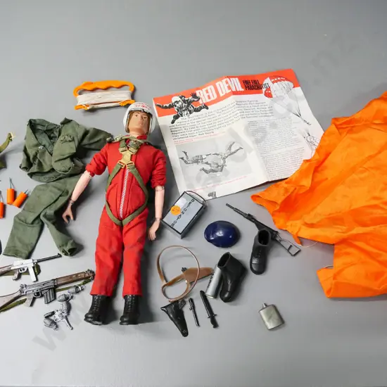 Action Man Red Devil edition figure with parachute, numerous accessories, etc.