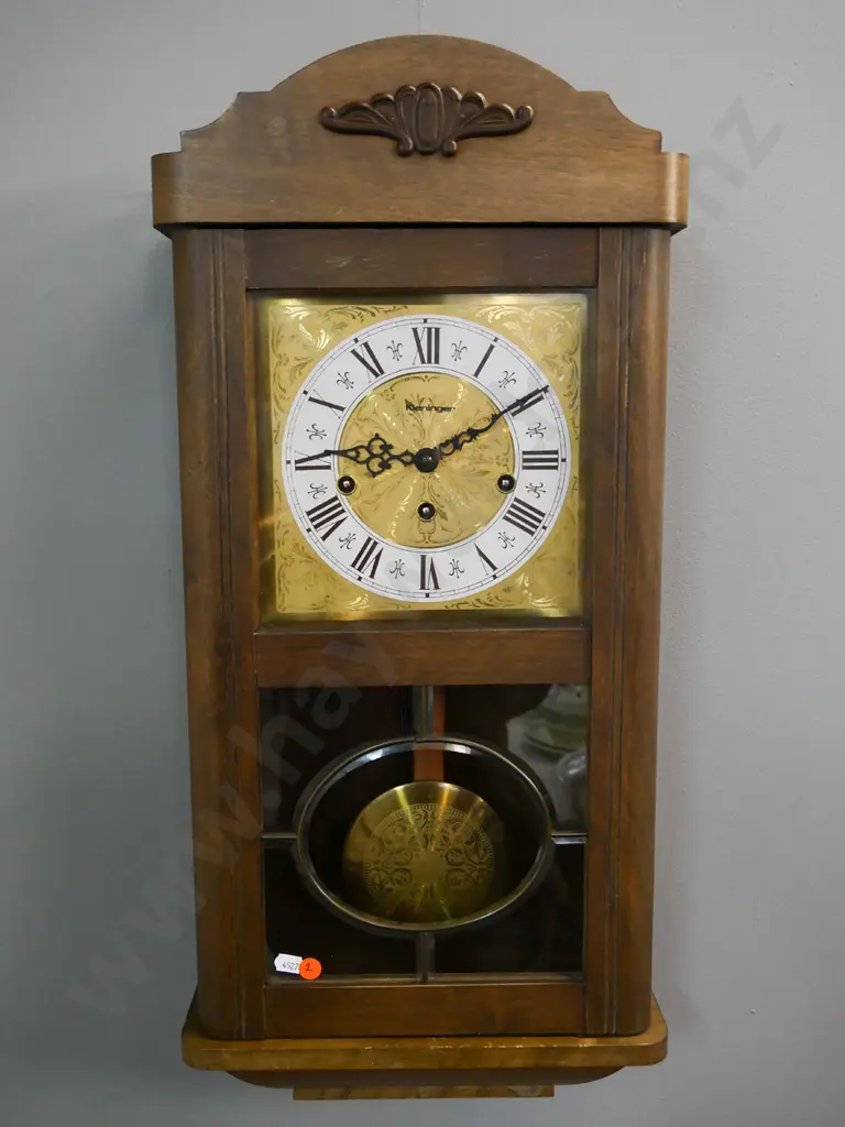 Kieninger wood-cased chiming pendulum wall clock - going, but one chime bar detached. H-660 W-300 D-160 Image 1++