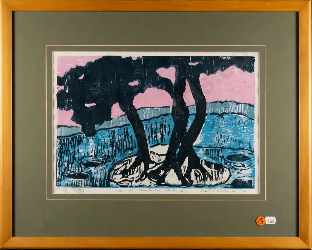 Virginia Gallaway "94 - framed A/P print - "Trees at Chisholm Park (2)" H-200 W-300 Image 1++